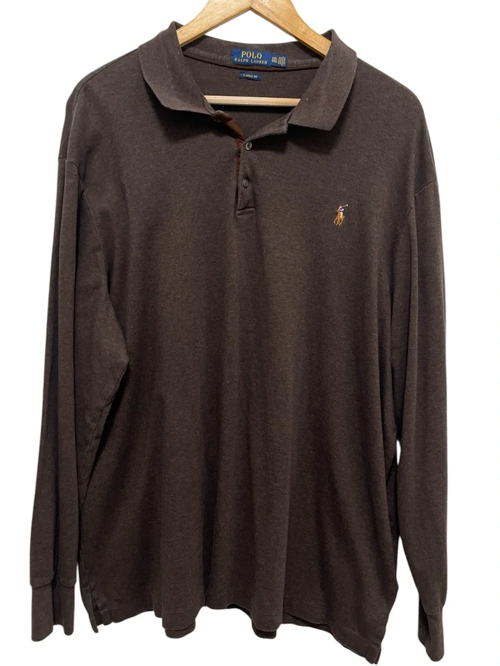 POLO Ralph Lauren Classic Fit Long Sleeve Polo Shirt Flesh Logo Size XXL
